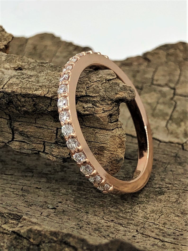 1 CT Round Cut Diamond 925 Sterling Silver Half Eternity Wedding Band Ring