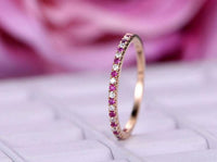 0.75 Ct Round Cut Red Ruby & White CZ Half Eternity Engagement Ring In 925 Sterling Silver