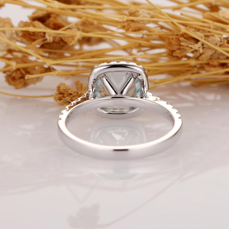 2.10 Ct Cushion Cut Blue Aquamarine 925 Sterling Silver Halo Diamond Engagement Ring
