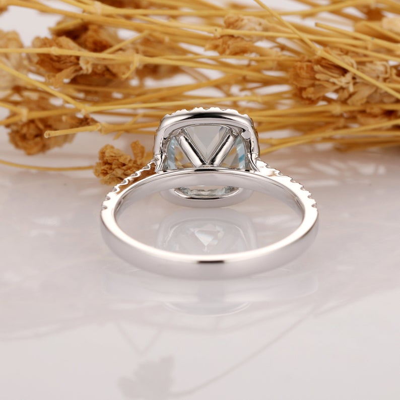 1.5 CT Round Cut Aquamarine Diamond 925 Sterling Silver Halo Engagement Ring