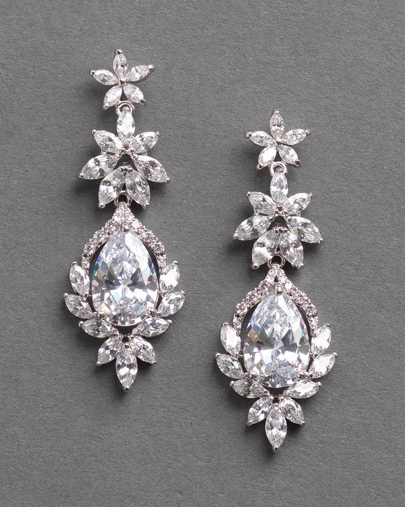 3.50 Ct Pear & Marquise Cut Diamond 925 Sterling Silver Bridal Wedding Dangle Earrings