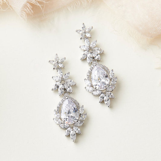 3.50 Ct Pear & Marquise Cut Diamond 925 Sterling Silver Bridal Wedding Dangle Earrings