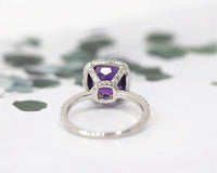 1 CT Cushion Cut Amethyst Diamond 925 Sterling Silver Halo Engagement Ring