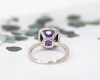 1 CT Cushion Cut Amethyst Diamond 925 Sterling Silver Halo Women Anniversary Ring