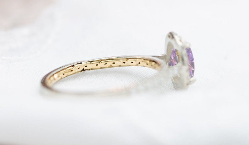 2 CT Oval Cut Amethyst Diamond 925 Sterling Silver Halo Anniversary Ring