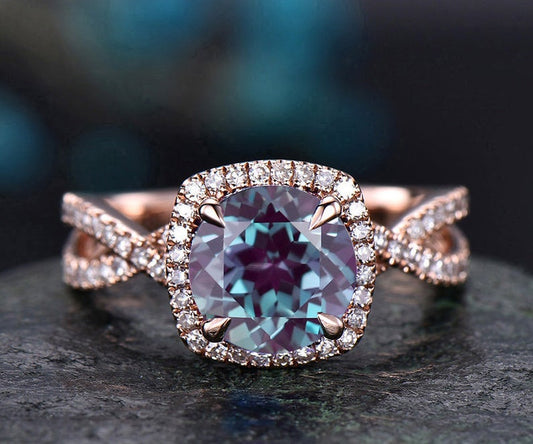 2 CT Round Cut Alexandrite Diamond 925 Sterling Silver Infinity Halo Engagement Ring
