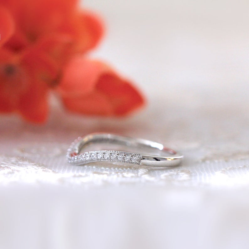 0.26 CT Brilliant Cut Diamond 925 Sterling Silver Curve Wedding Half Eternity Band Ring