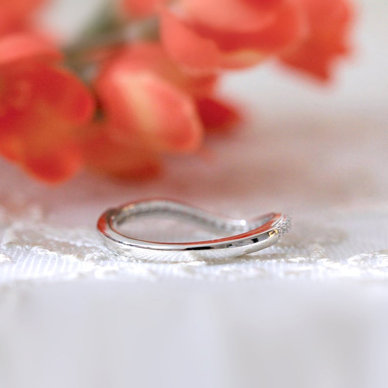 0.26 CT Brilliant Cut Diamond 925 Sterling Silver Curve Wedding Half Eternity Band Ring