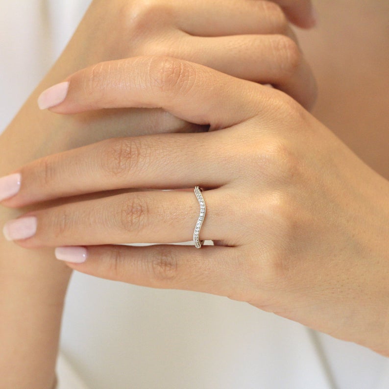 0.26 CT Brilliant Cut Diamond 925 Sterling Silver Curve Wedding Half Eternity Band Ring