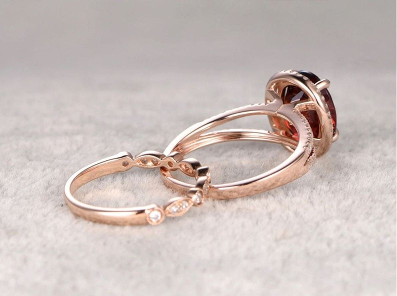 2 CT Round Cut Red Ruby Diamond 925 Sterling Silver Women Halo wedding Bridal Ring Set