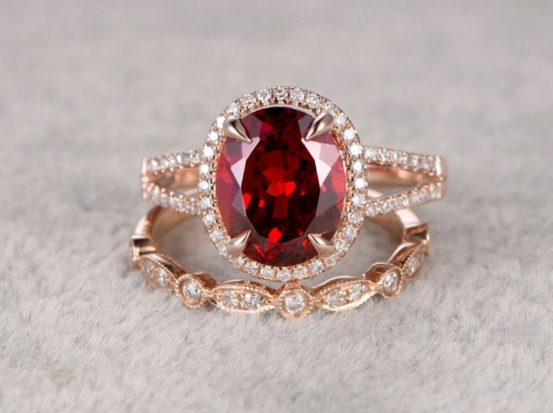 2 CT Round Cut Red Ruby Diamond 925 Sterling Silver Women Halo wedding Bridal Ring Set
