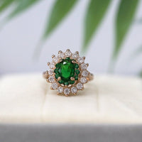 2 CT Oval Cut Emerald Diamond CZ & Emerald Round Rose Gold Over On 925 Sterling Silver Double Halo Wedding Ring