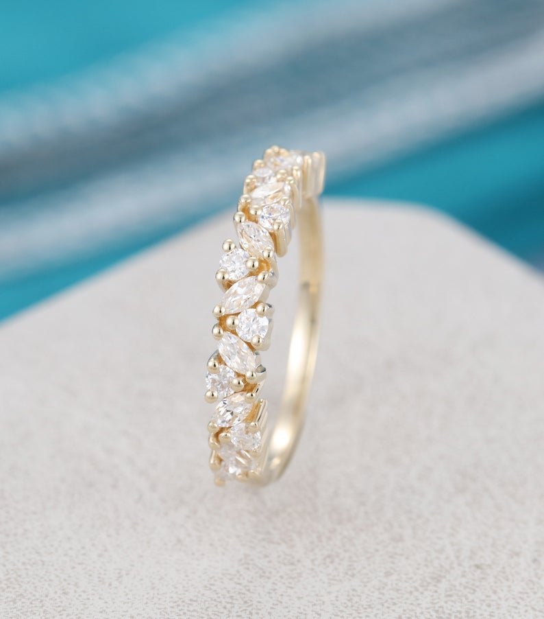 1 CT Marquise Cut Diamond 925 Sterling Silver Half Eternity Wedding Band Ring