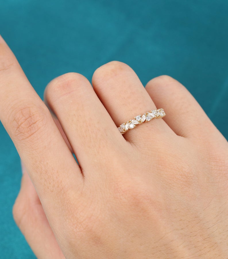 1 CT Marquise Cut Diamond 925 Sterling Silver Half Eternity Wedding Band Ring