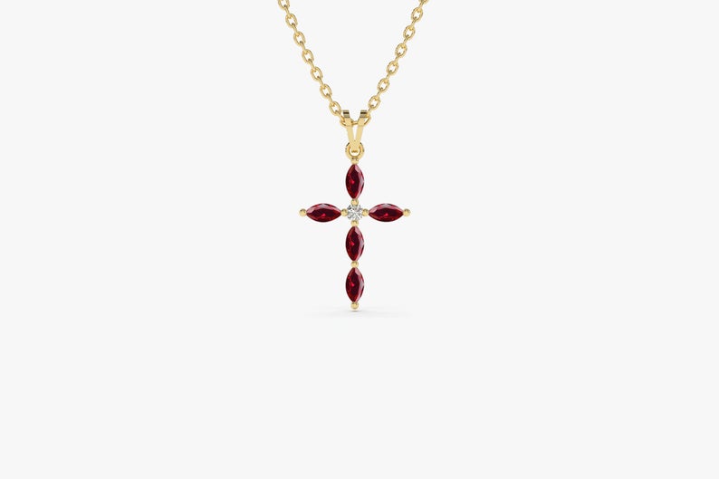 1.50 Ct Marquise Cut Red Ruby Cross Pendant In Yellow Gold Over On 925 Sterling Silver