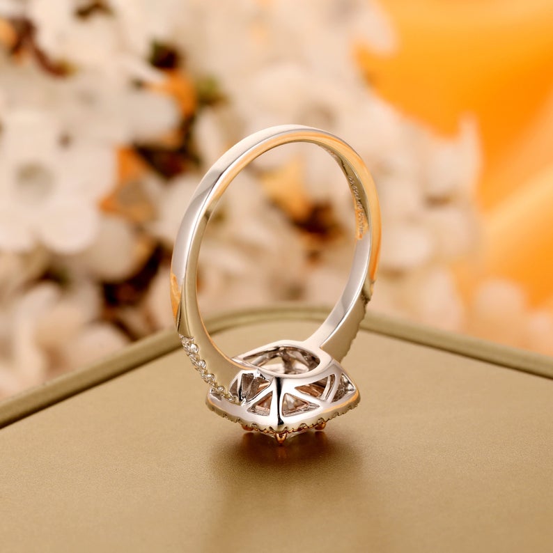 1 CT Cushion Cut Diamond 925 Sterling Silver Halo For Women, Pink Sapphire Accents Ring
