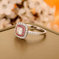 1 CT Cushion Cut Diamond 925 Sterling Silver Halo For Women, Pink Sapphire Accents Ring