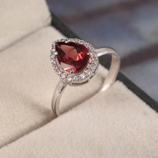 1 CT Pear Cut Red Garnet Diamond 925 Sterling Silver Women Halo Anniversary Gift For Her