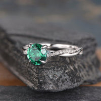 1.50 Ct Round Cut Green Emerald & White Cz 925 Sterling Silver Infinity Twist Band Engagement Ring