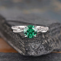 1.50 Ct Round Cut Green Emerald & White Cz 925 Sterling Silver Infinity Twist Band Engagement Ring