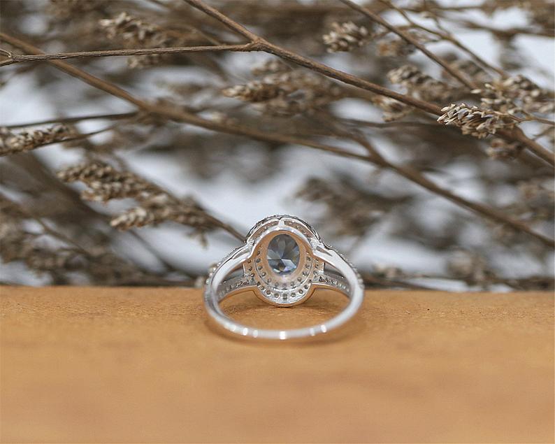1 CT Oval Cut Blue Topaz Diamond White Gold Over On 925 Sterling Silver Double Halo Engagement Ring