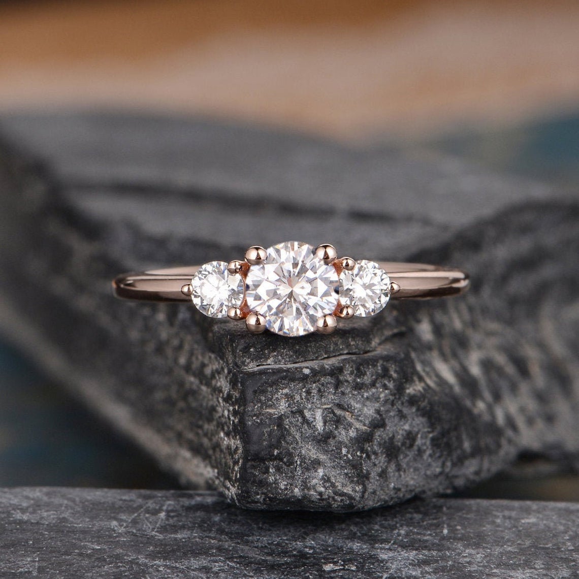 1 CT Round Cut Diamond 925 Sterling Silver Three Stone Bridal Set Wedding Ring
