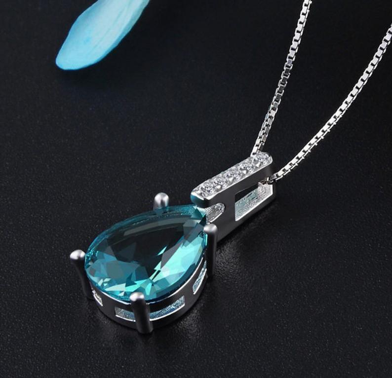 1.20 Ct Pear Cut London Blue Topaz Teardrop Solitaire Pendant In 925 Sterling Silver