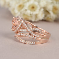 2 CT Heart Cut Morganite Diamond 925 Sterling Silver Halo Wedding Bridal Ring Set