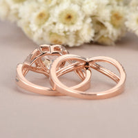 2 CT Heart Cut Morganite Diamond 925 Sterling Silver Halo Wedding Bridal Ring Set