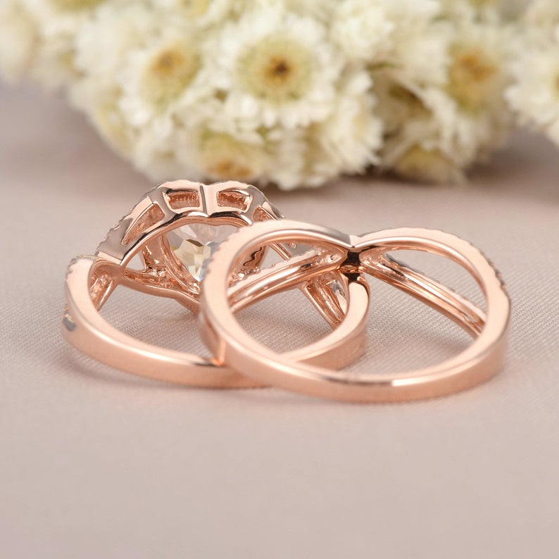 1 CT Heart Cut Morganite Diamond Rose Gold Over On 925 Sterling Silver Infinity Bridal Ring Set