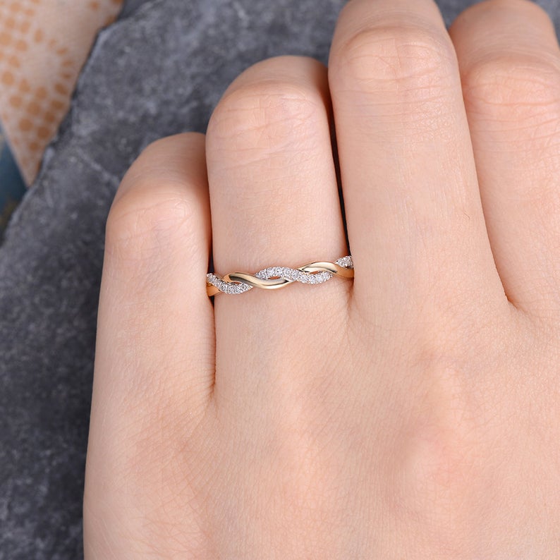 1.20 Ct Round Cut White Cz Two Tone 925 Sterling Silver Infinity Engagement Band Ring