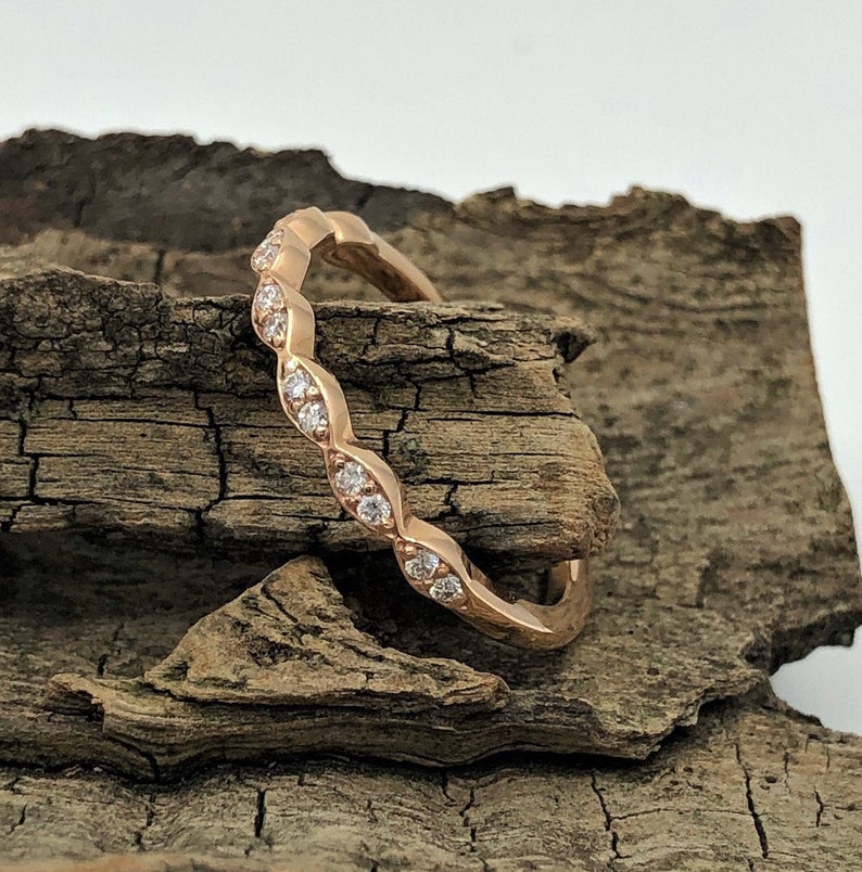 1.20 CT Round Cut White Diamond Rose Gold Over On 925 Sterling Silver Half Eternity Promise Ring,