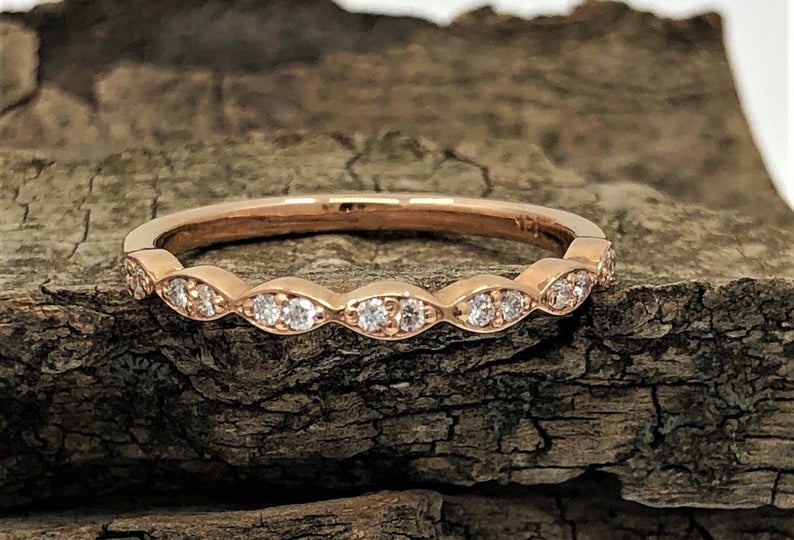 1.20 CT Round Cut White Diamond Rose Gold Over On 925 Sterling Silver Half Eternity Promise Ring,
