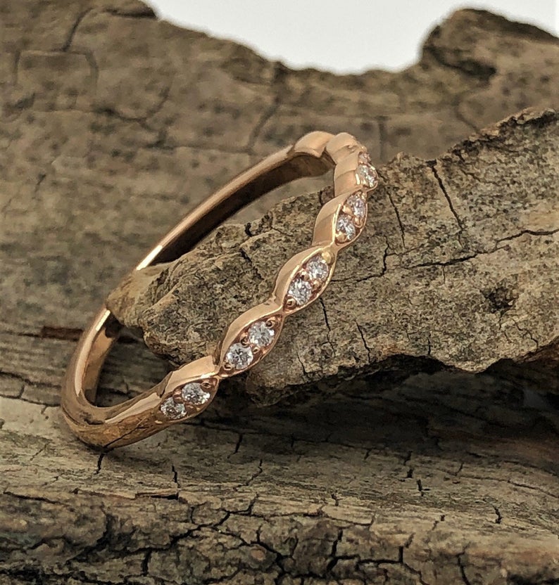 1.20 CT Round Cut White Diamond Rose Gold Over On 925 Sterling Silver Half Eternity Promise Ring,