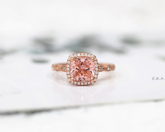 1 CT Cushion Cut Morganite Diamond Rose Gold Over On 925 Sterling Silver Halo Engagement Ring