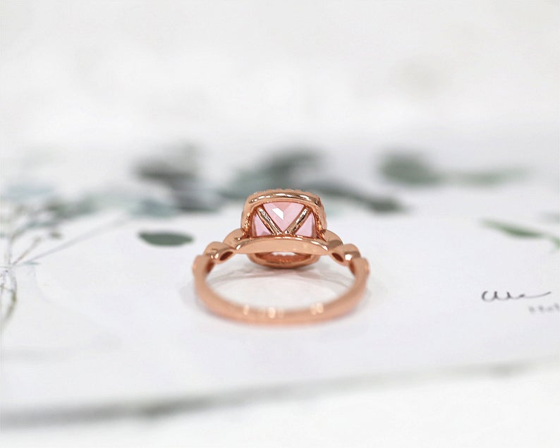 1 CT Cushion Cut Morganite Diamond Rose Gold Over On 925 Sterling Silver Halo Engagement Ring