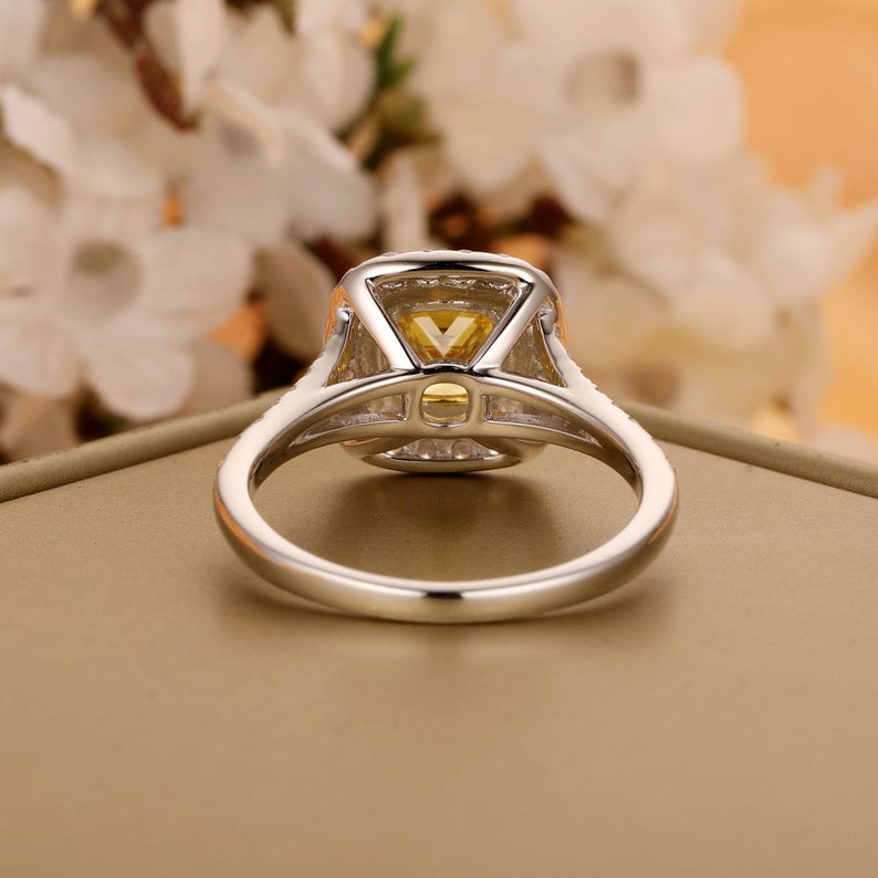 1 CT Cushion Cut Citrine Diamond White Gold Over On 925 Sterling Silver Double Halo Anniversary Ring