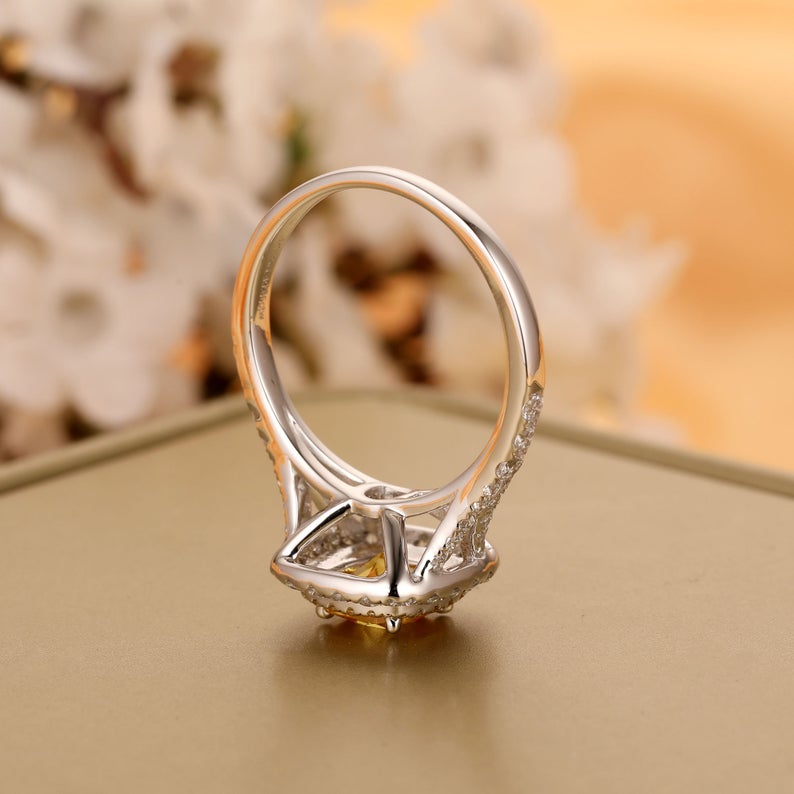 1 CT Cushion Cut Citrine Diamond White Gold Over On 925 Sterling Silver Double Halo Anniversary Ring