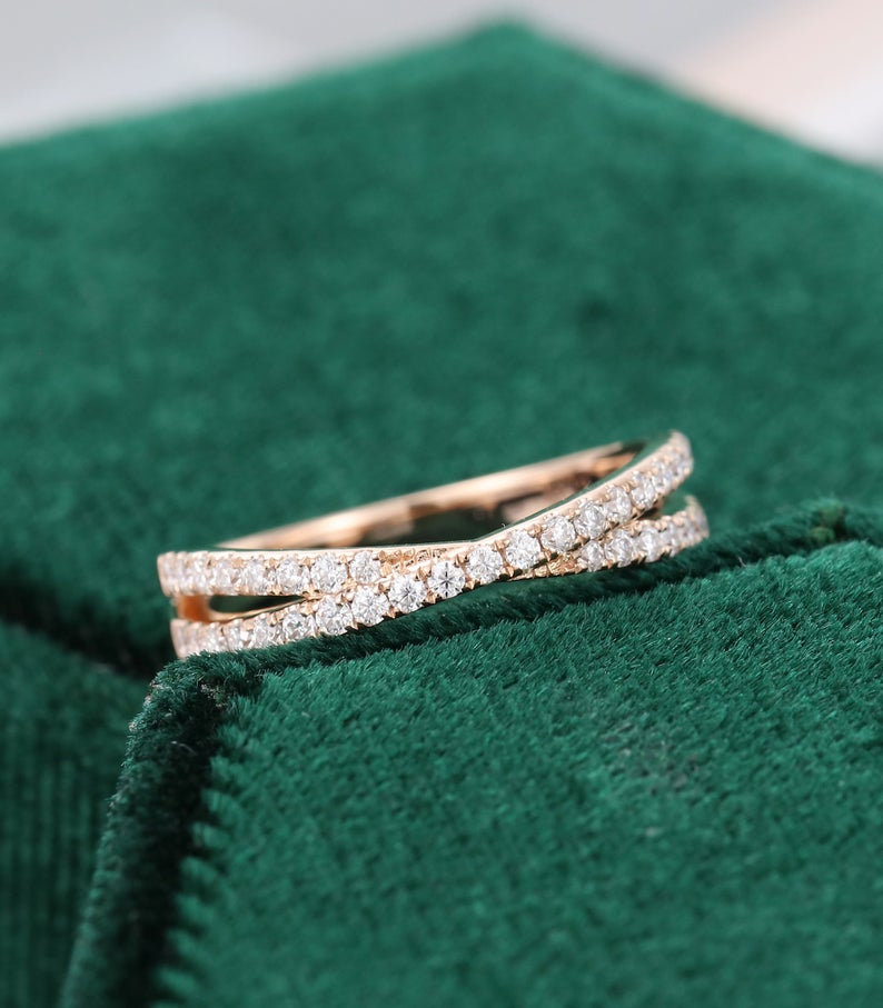 0.75 CT Round Cut Diamond 925 Sterling Silver Women Cross Half Infinity Wedding Band Ring