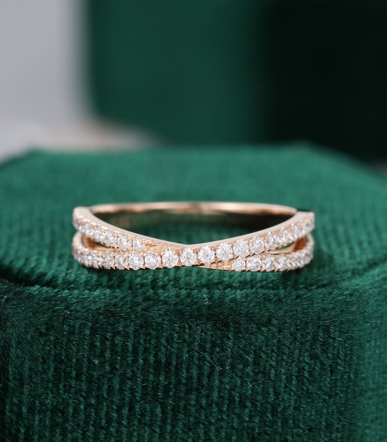 0.75 CT Round Cut Diamond 925 Sterling Silver Women Cross Half Infinity Wedding Band Ring