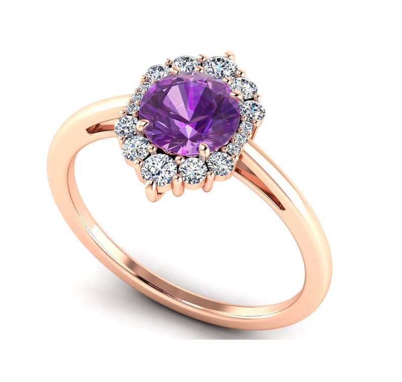 2 CT Round Cut Amethyst Diamond Rose Gold Over On 925 Sterling Silver Halo Anniversary Ring