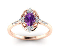 1 CT Oval Cut Amethyst Diamond Rose Gold Over On 925 Sterling Silver Anniversary Ring