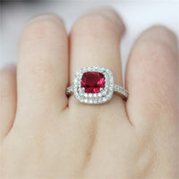 1 CT Cushion Cut Red Ruby Diamond 925 Sterling Silver Double Halo Diamond Wedding Ring