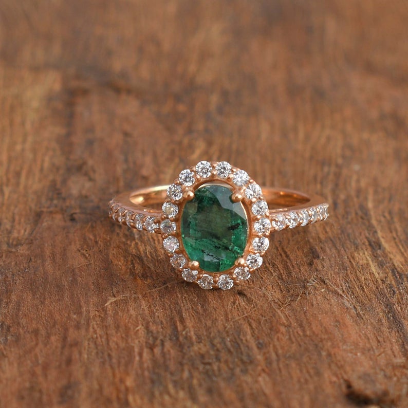 1 CT Oval Cut Emerald Diamond 925 Sterling Silver Women Halo Anniversary Ring