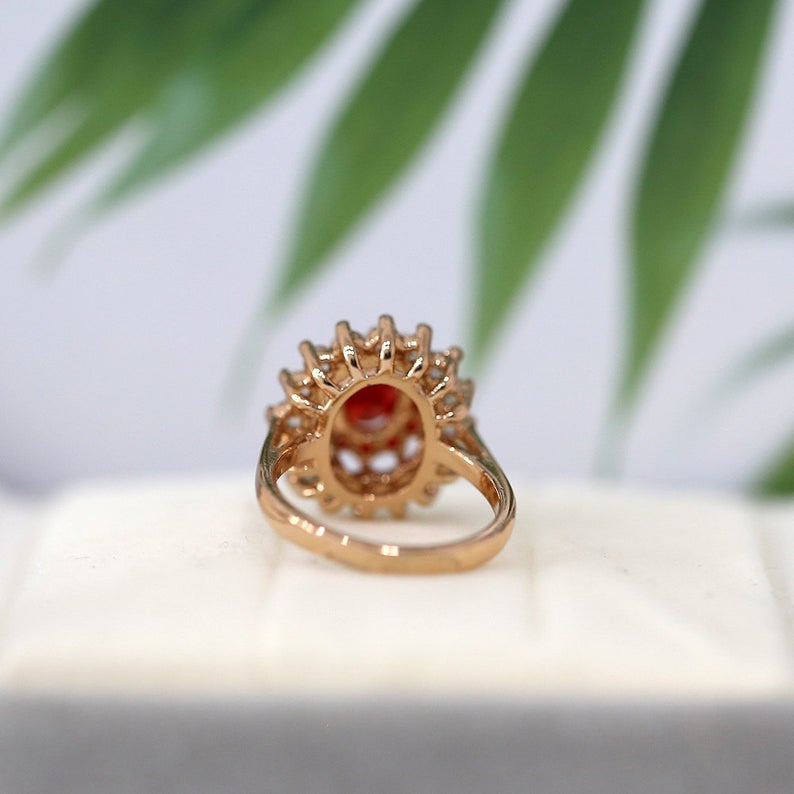 1 CT Oval Cut Red Garnet Diamond Rose Gold Over On 925 Sterling Silver Double Halo Wedding Ring