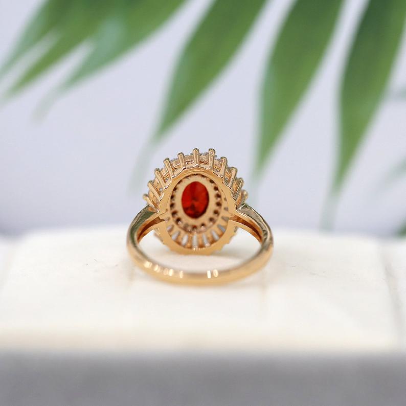 2 CT Oval Cut Garnet Red CZ Diamond Rose Gold Over On 925 Sterling Silver Double Halo Anniversarry Ring