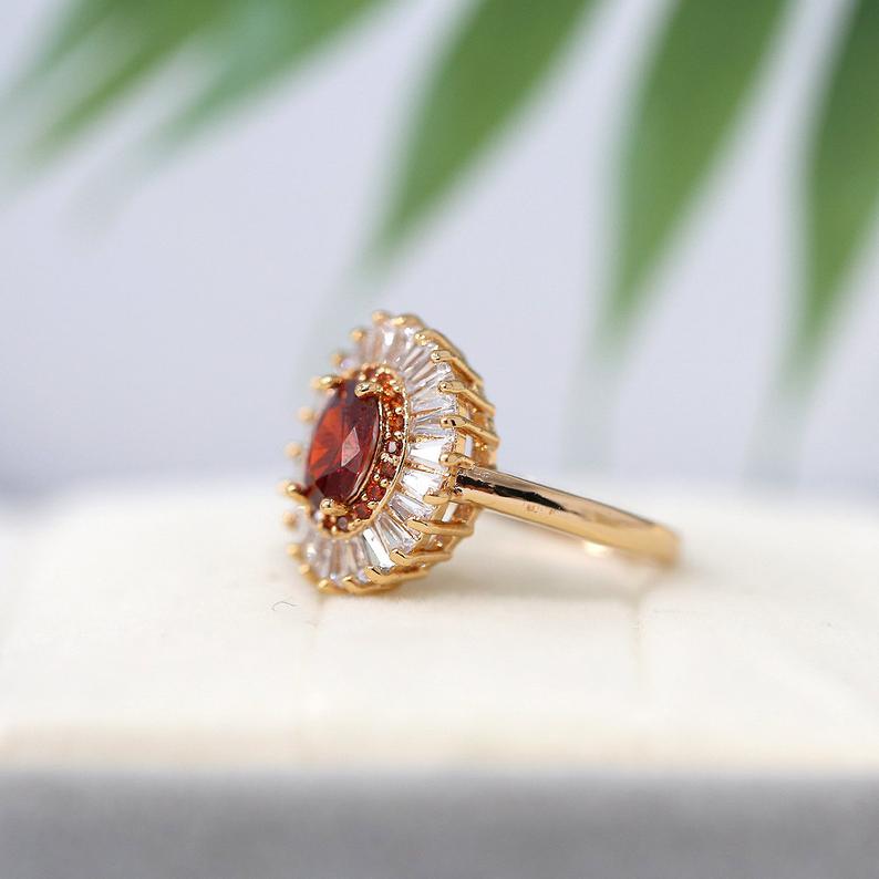 2 CT Oval Cut Garnet Red CZ Diamond Rose Gold Over On 925 Sterling Silver Double Halo Anniversarry Ring