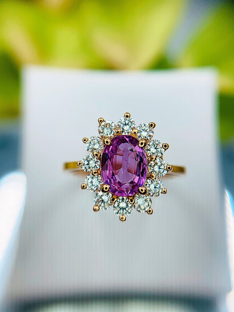 1 CT Oval Cut Pink Sapphire & Diamond Rose Gold Over On 925 Sterling Silver Halo Anniversary Ring