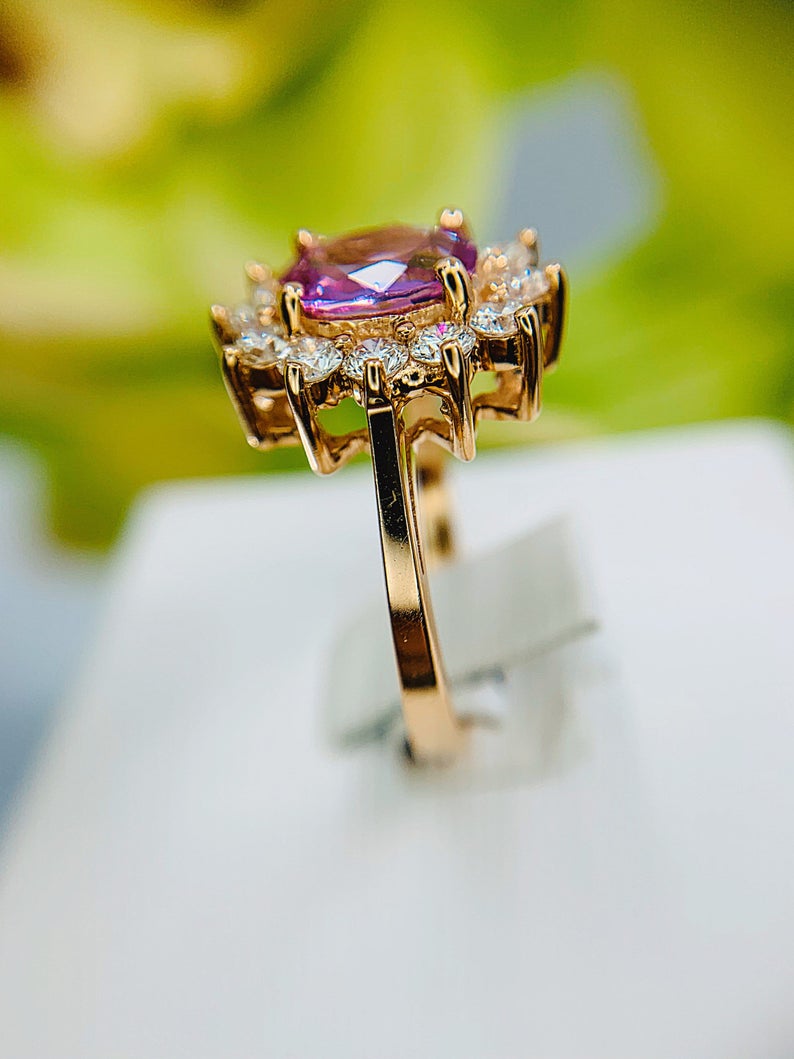 1 CT Oval Cut Pink Sapphire & Diamond Rose Gold Over On 925 Sterling Silver Halo Anniversary Ring