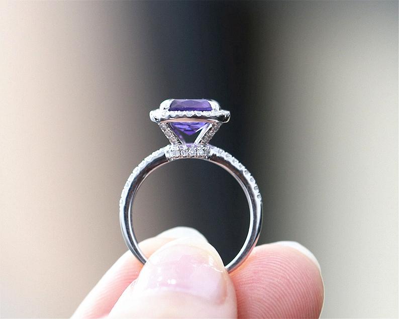 1 CT Cushion Cut Amethyst Diamond 925 Sterling Silver Halo Women Anniversary Ring